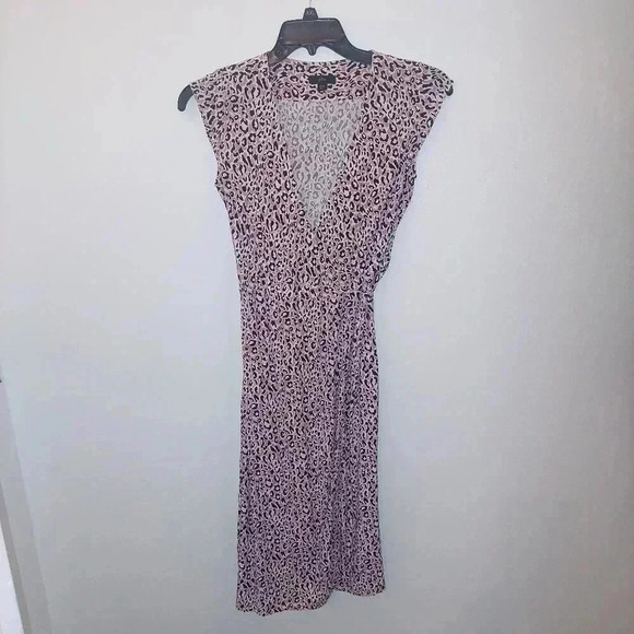 J.Crew Midi Wrap Dress Womens XXS  Soft Rayon Pink Leopard Print Tie Waist - Picture 1 of 9